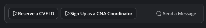 Slack channel showing Reserve a CVE ID and Sign Up as a CNA Coordinator workflow buttons