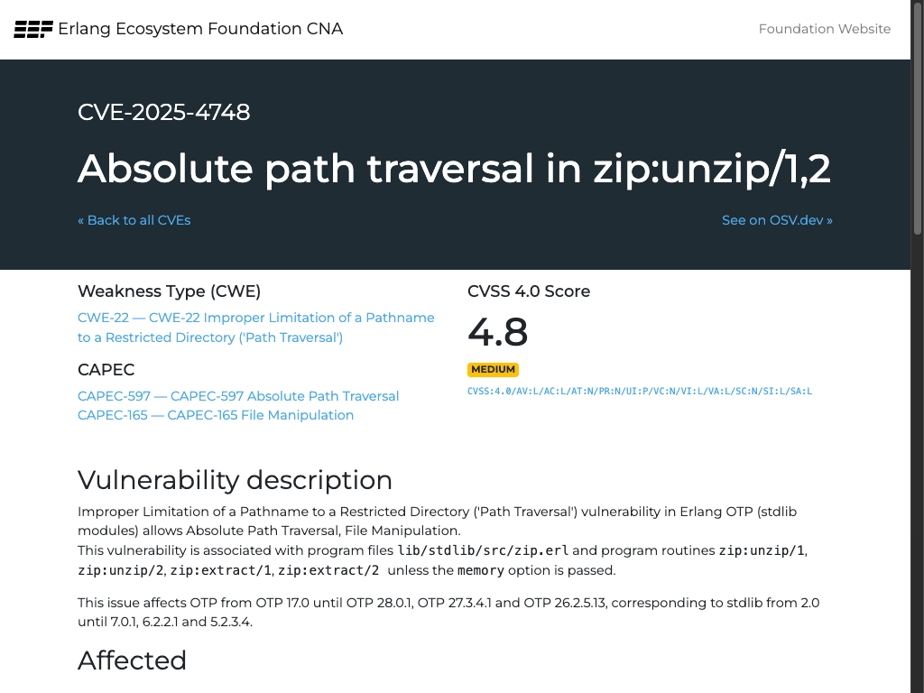 CVE published on cna.erlef.org